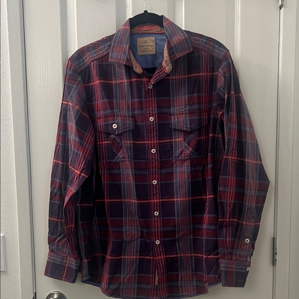Tommy Bahama Men's Plaid Shirt - Navy and Red